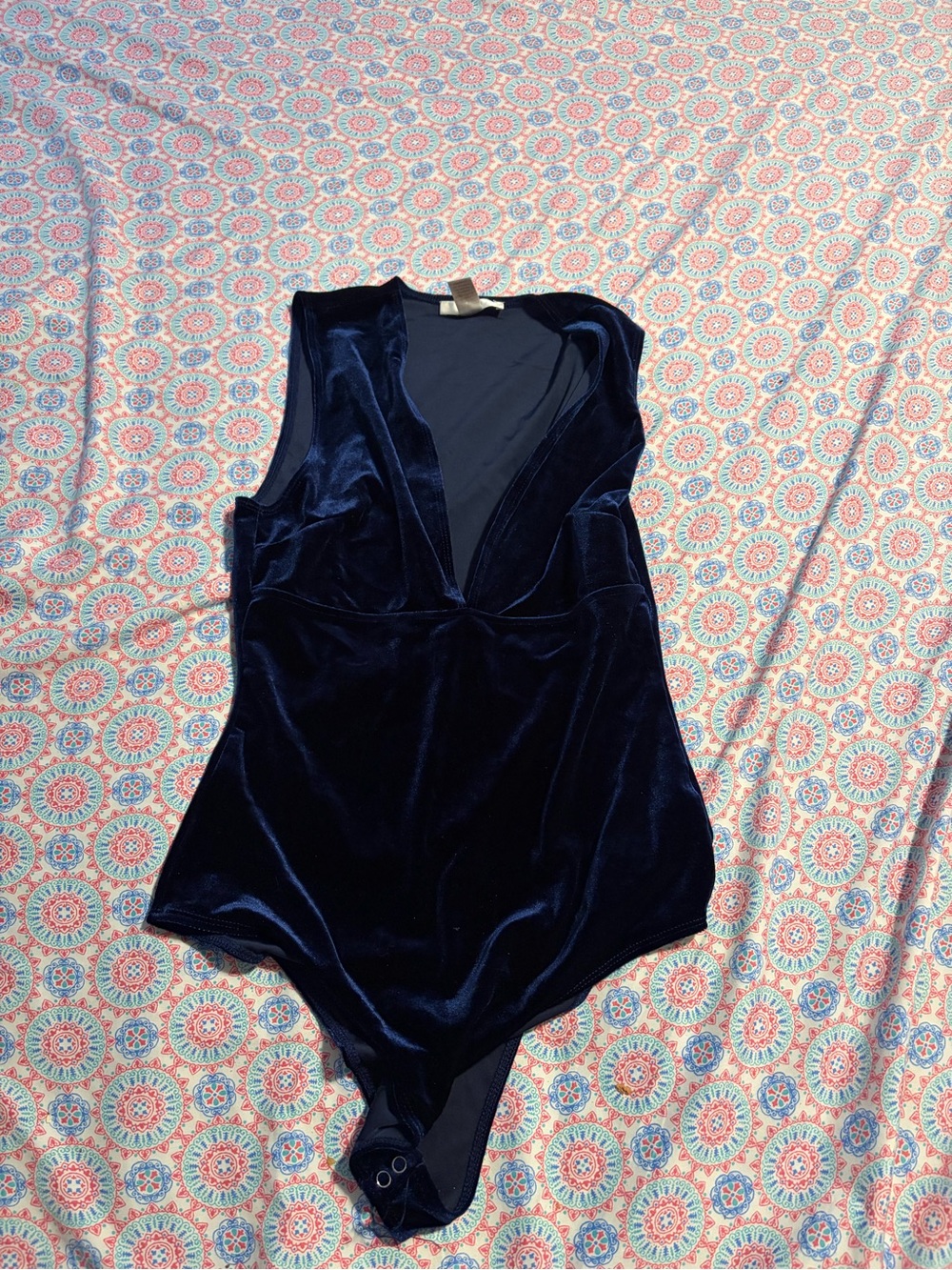 Forever 21 Velvet Deep Blue Sleeveless Bodysuit